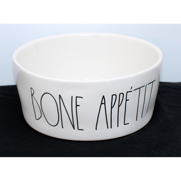 Rae Dunn Other - Rae Dunn Bone Appetit Ceramic Pet Bowl Large White Stoneware Magenta Artisan